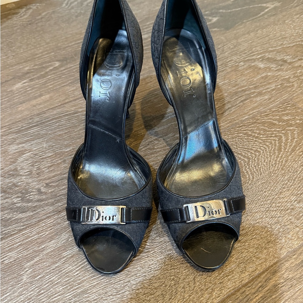 Dior Black Peep-Toe Heels with Bow Accent